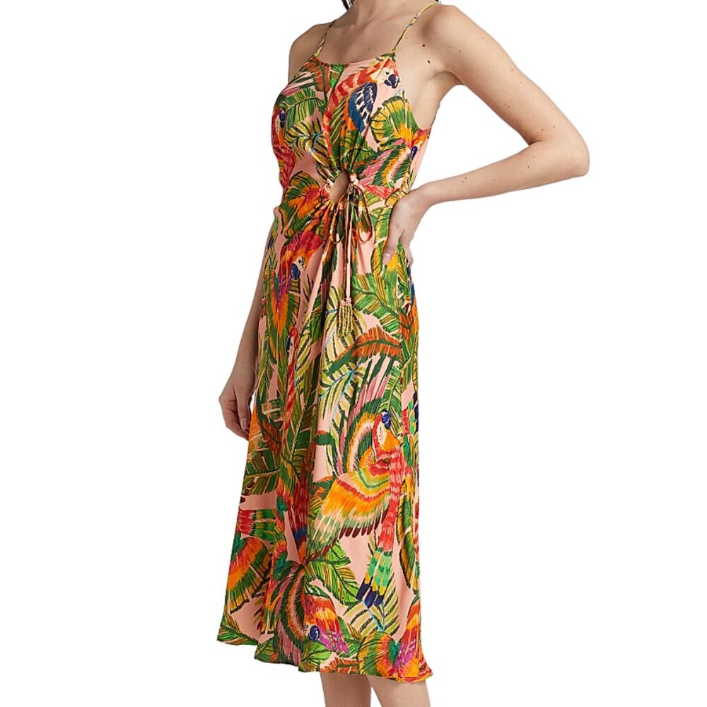Farm Rio Macaw Leaves Cut-Out Midi Dress NEW Size Medium - Picture 2 of 13